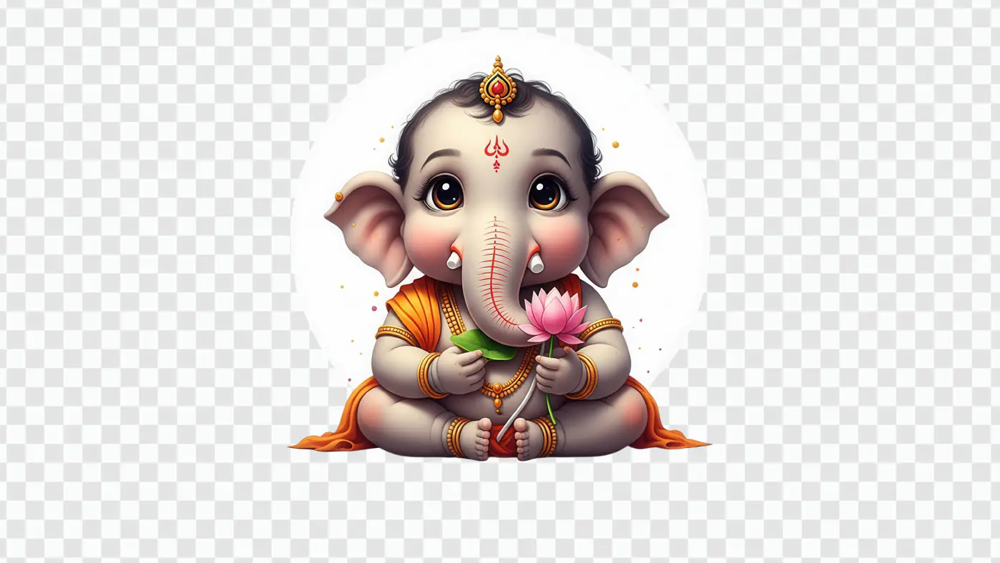 Adorable Baby Ganesha Holding Lotus Flower PNG