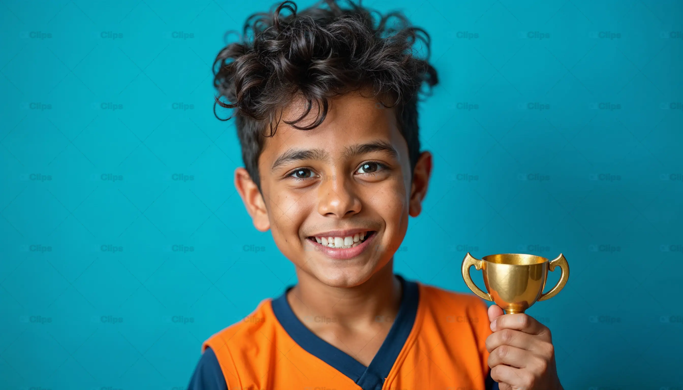 Happy Boy Holding Small Trophy