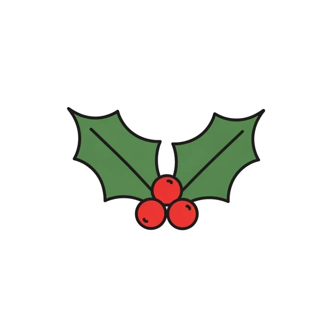 Christmas Holly Leaves with Red Berries Clipart PNG