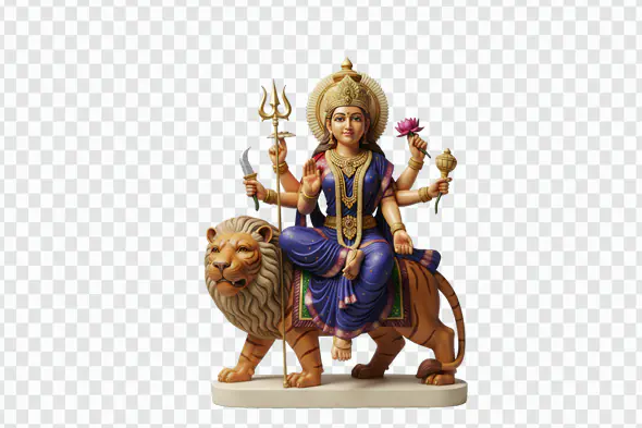 Divine Goddess Riding Lion Statue Clipart PNG