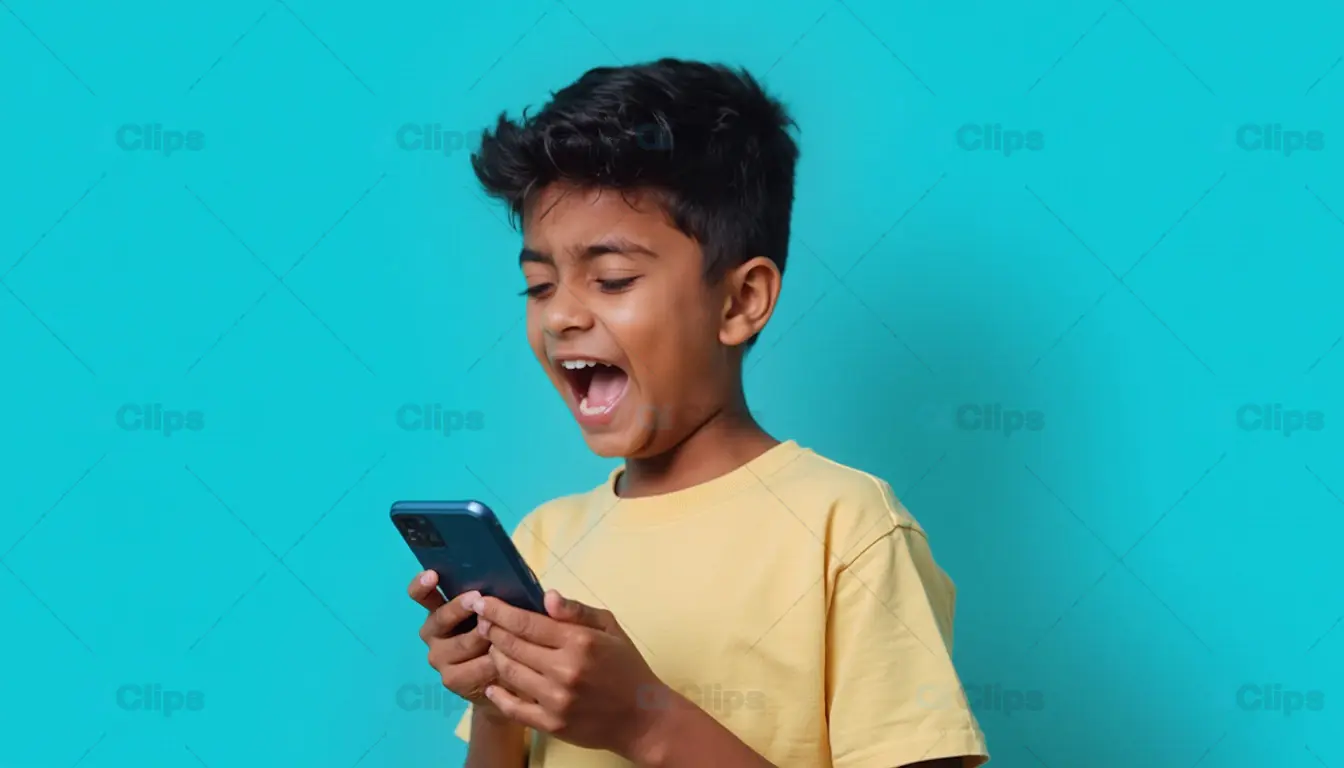 Excited Boy Playing on Smartphone