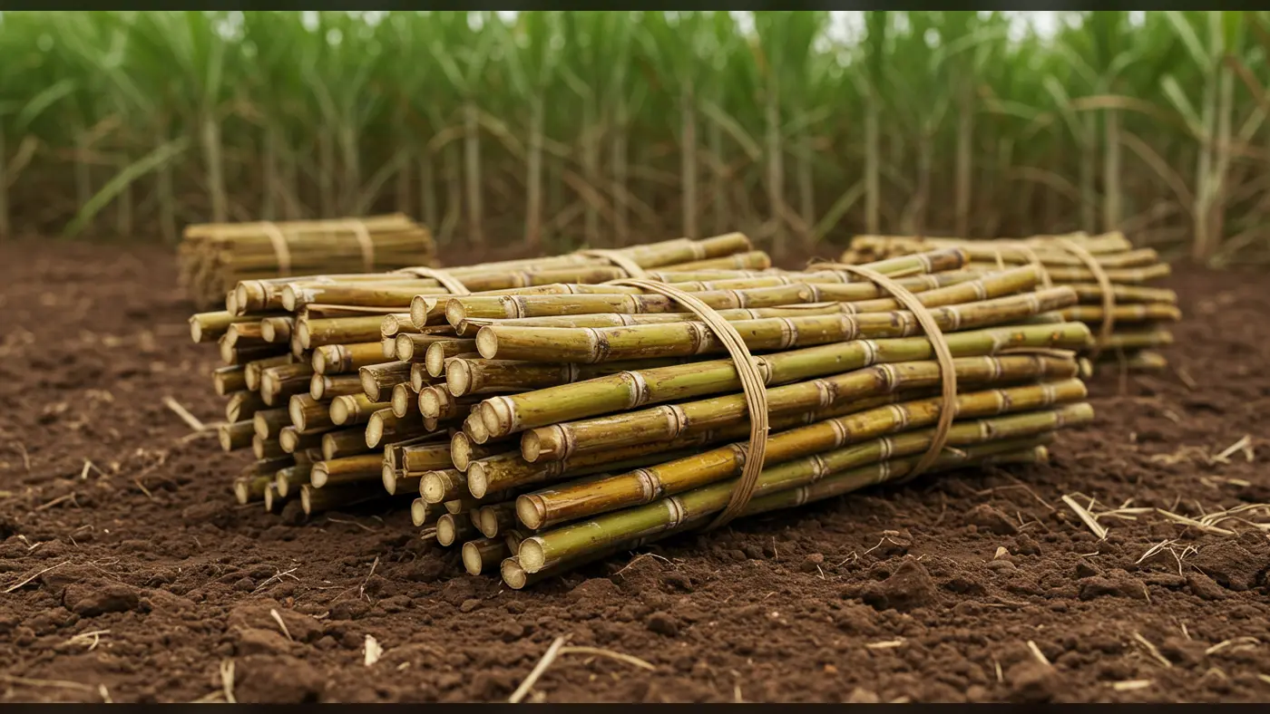 Sugarcane Harvest Close-Up in Indian Farmland | AIClips Rural Agriculture Backdrop