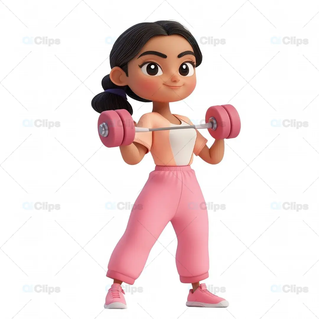 3D Fitness Girl Lifting Weights Avatar