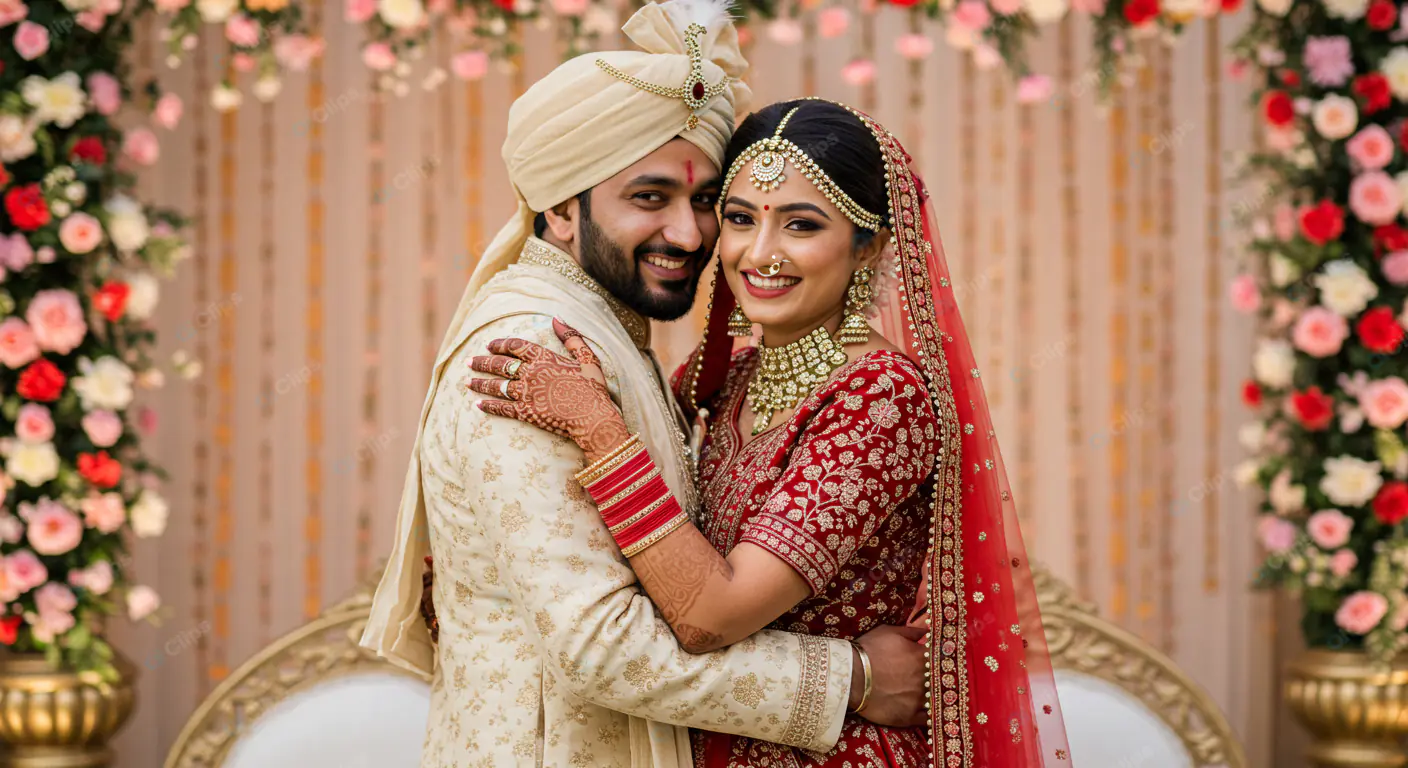 Joyous Embrace: Indian Wedding Couple
