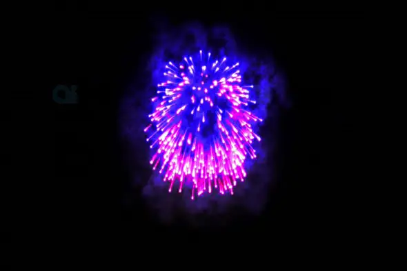 Bright Pink and Blue Fireworks Burst in Night Sky