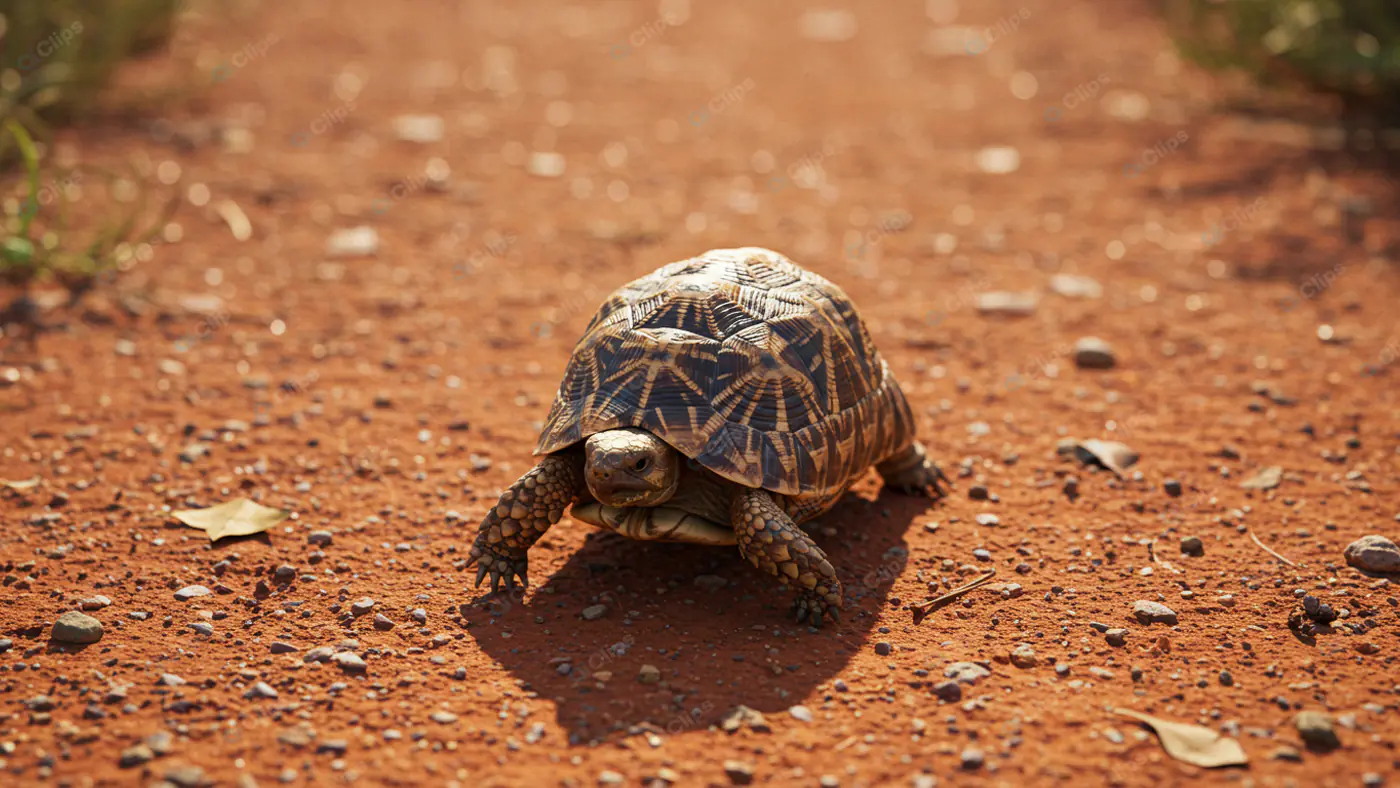 Star-Patterned Tortoise on Red Earth