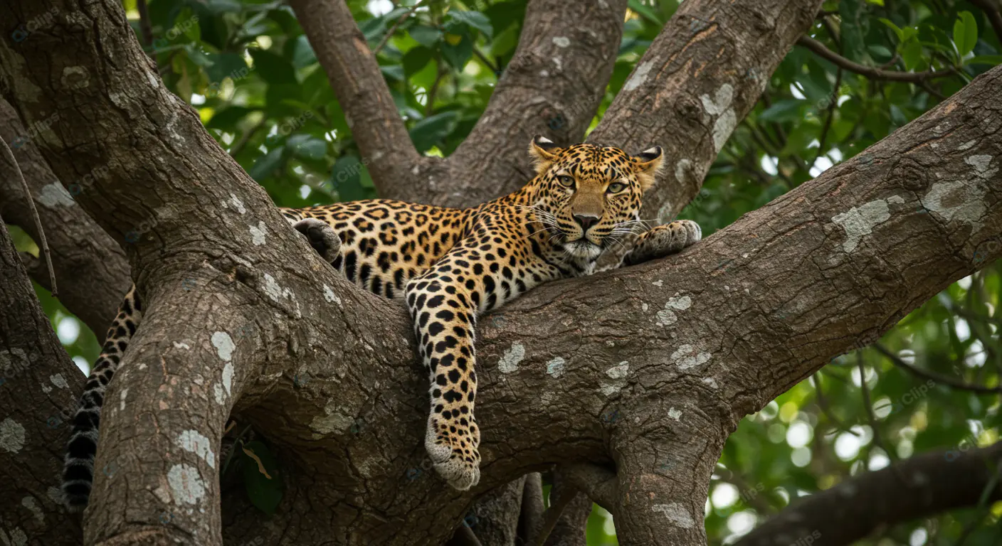 Regal Leopard Lounging in Tree