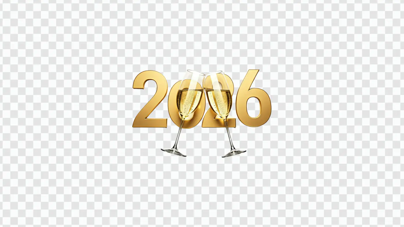 Elegant 2026 Champagne Toast Golden Numbers PNG
