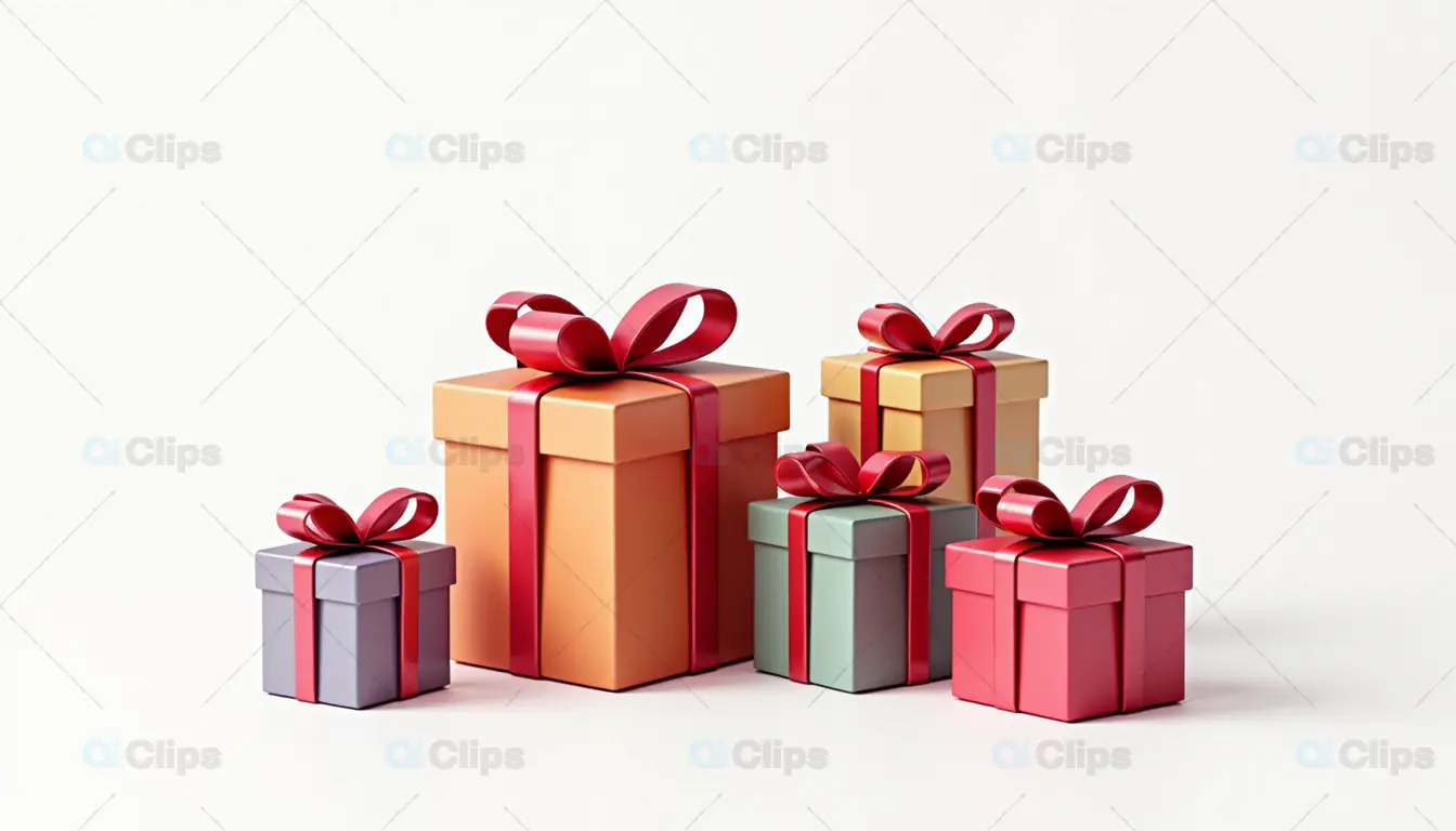 Assorted Gift Boxes with Red Ribbons