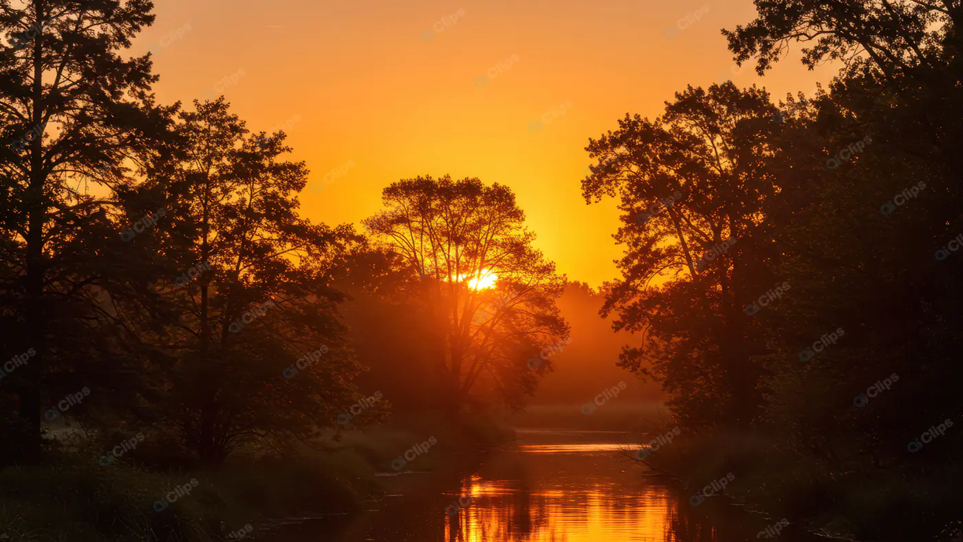 Golden Sunset River Silhouette