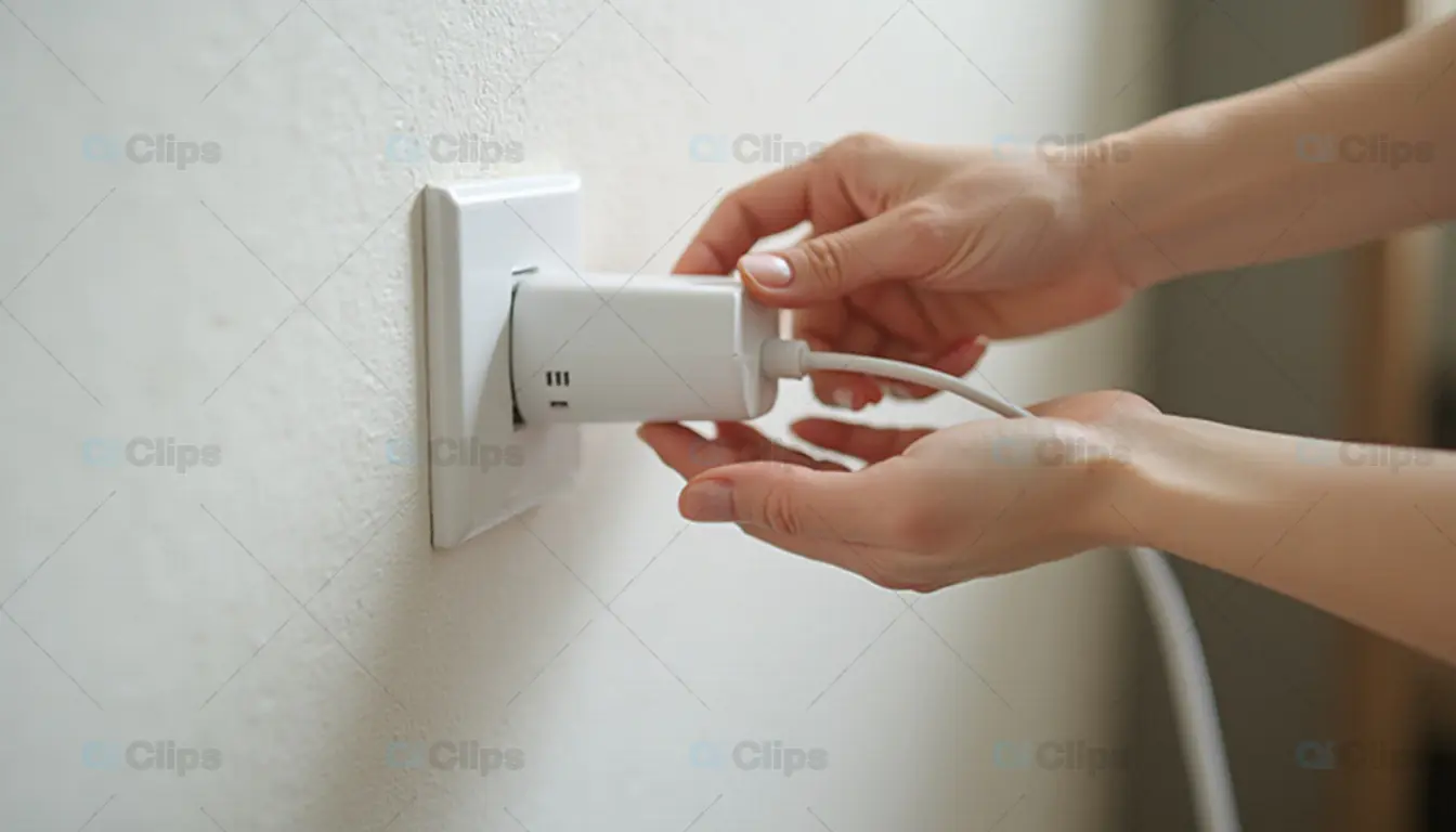 Hands Plugging Charger into Wall Socket