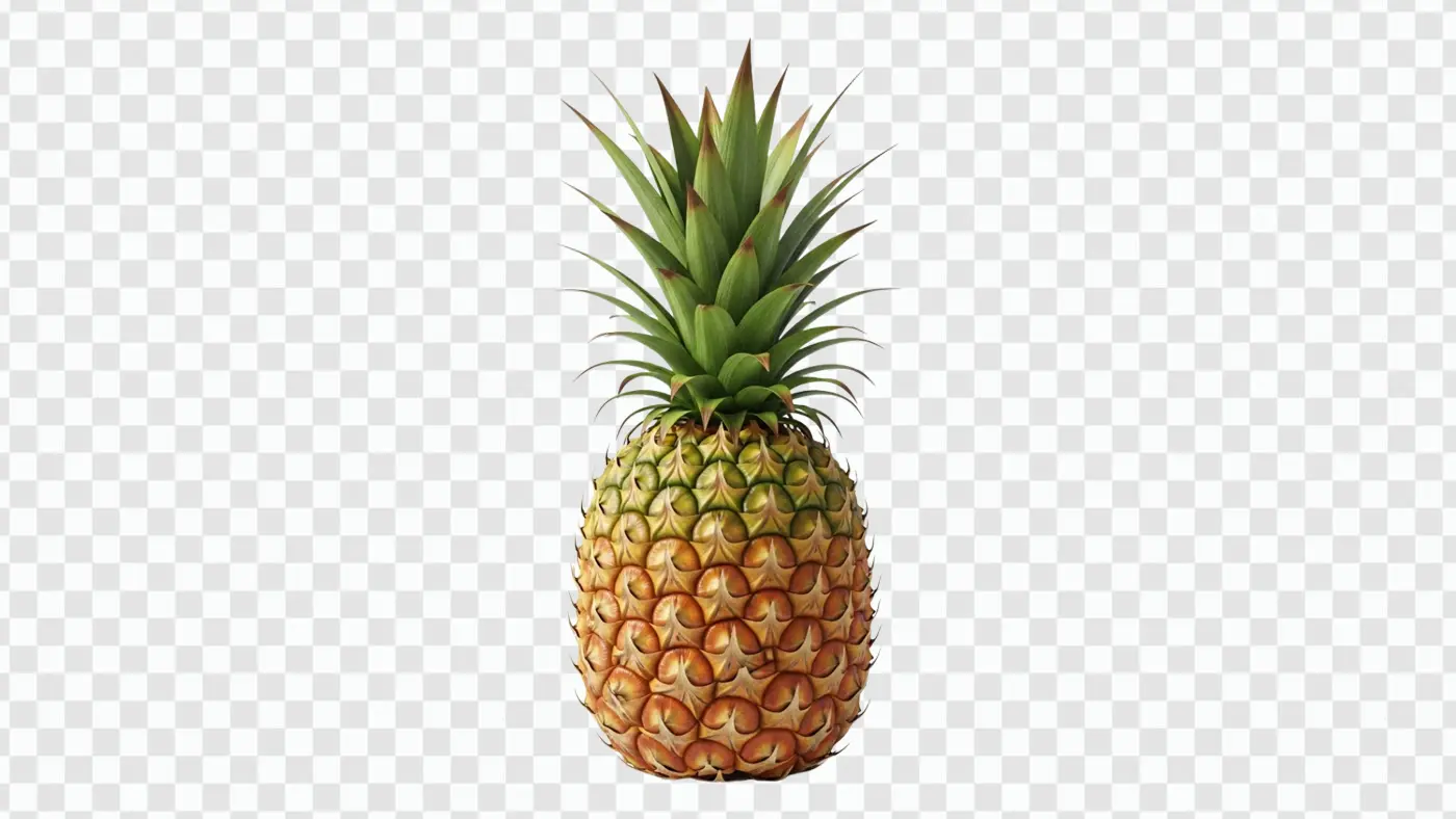 Fresh Ripe Tropical Pineapple with Green Leaves PNG