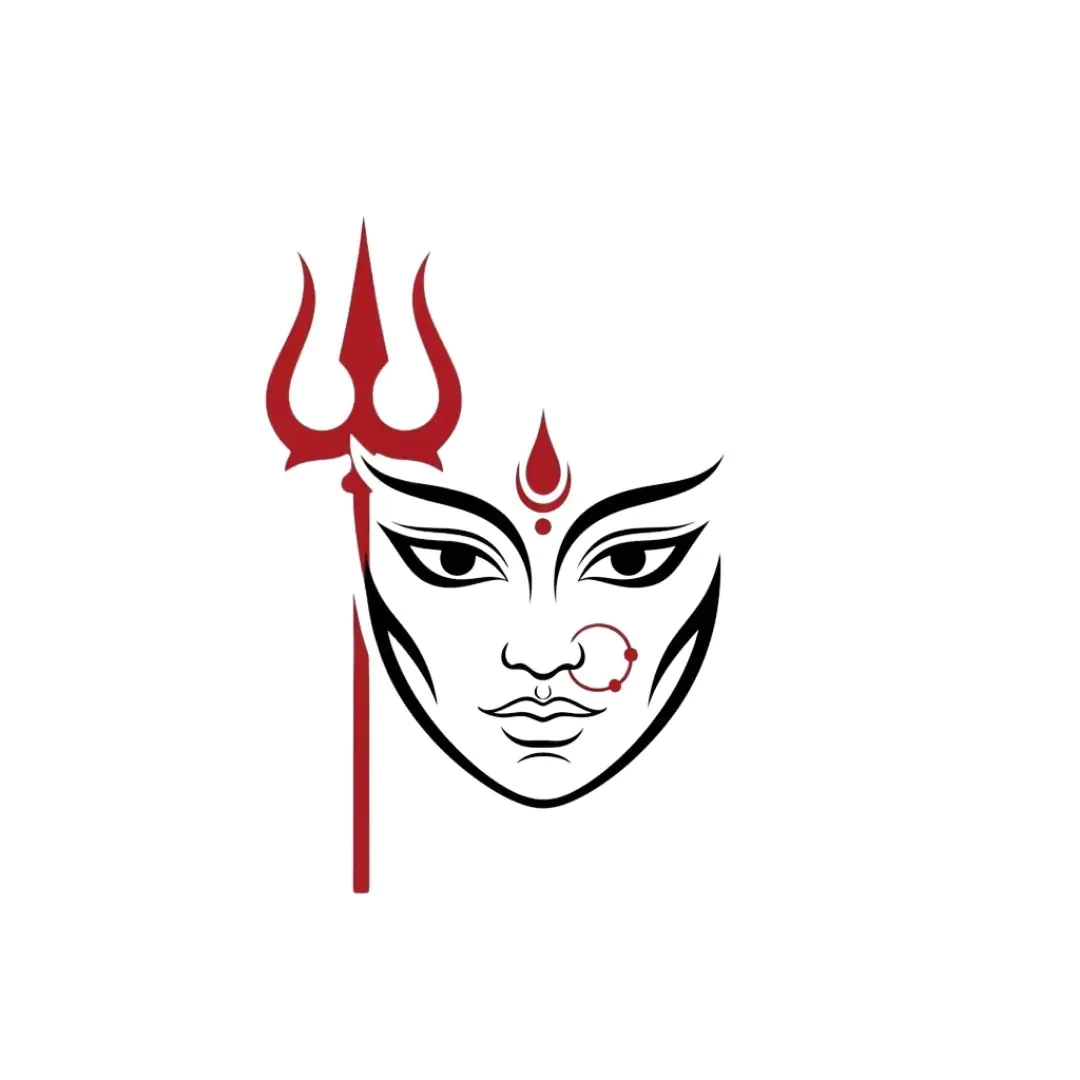 Stylized Goddess Durga Face with Trishul PNG