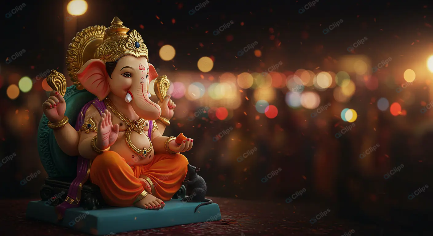 Radiant Ganesha Statue in Festival Lights