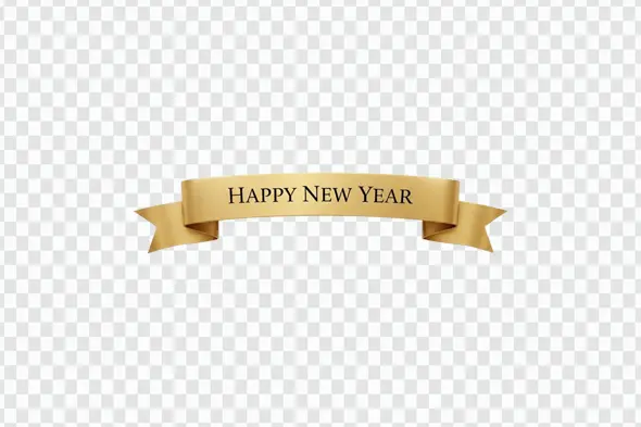 Elegant Golden Happy New Year Ribbon Banner PNG