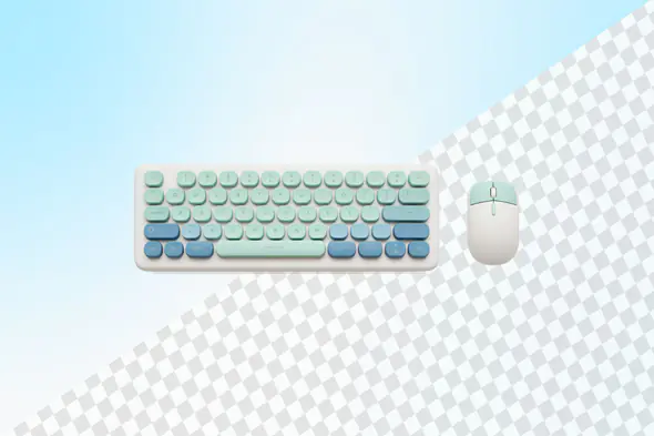 Pastel colored keyboard and mouse computer set