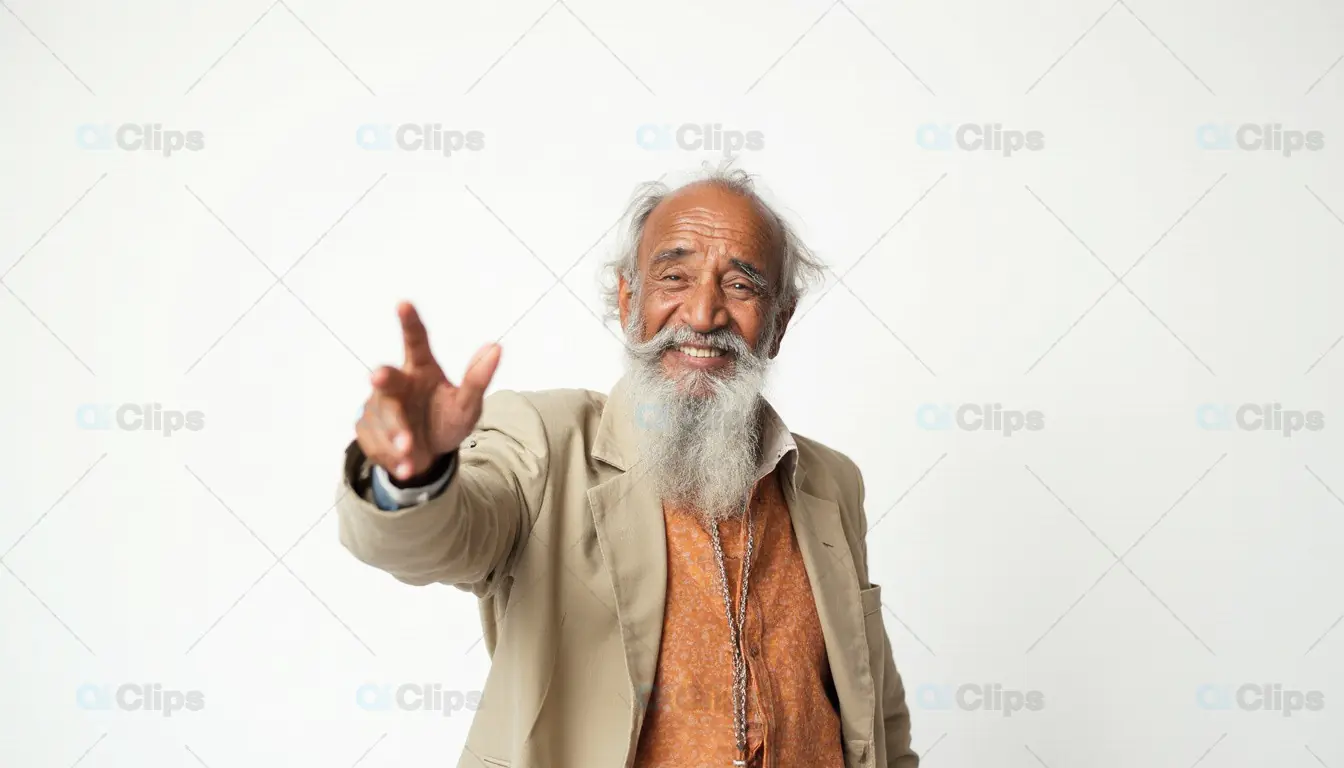 Smiling Elderly Man Pointing Forward