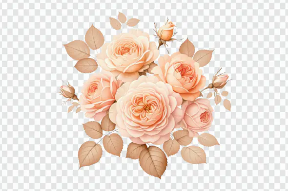 Peach Roses Bouquet with Brown Leaves PNG