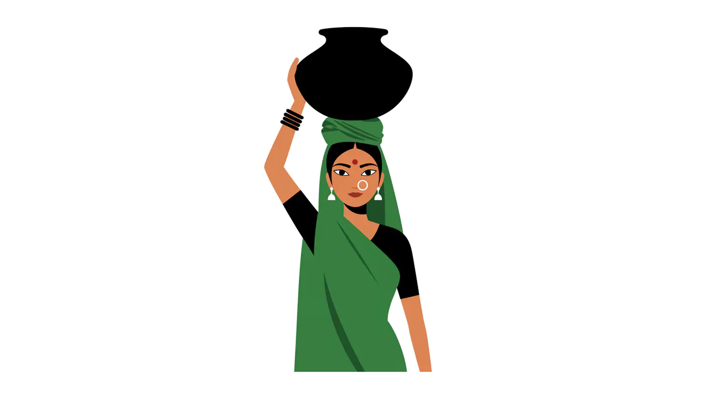Green Sari Water Carrier Vector