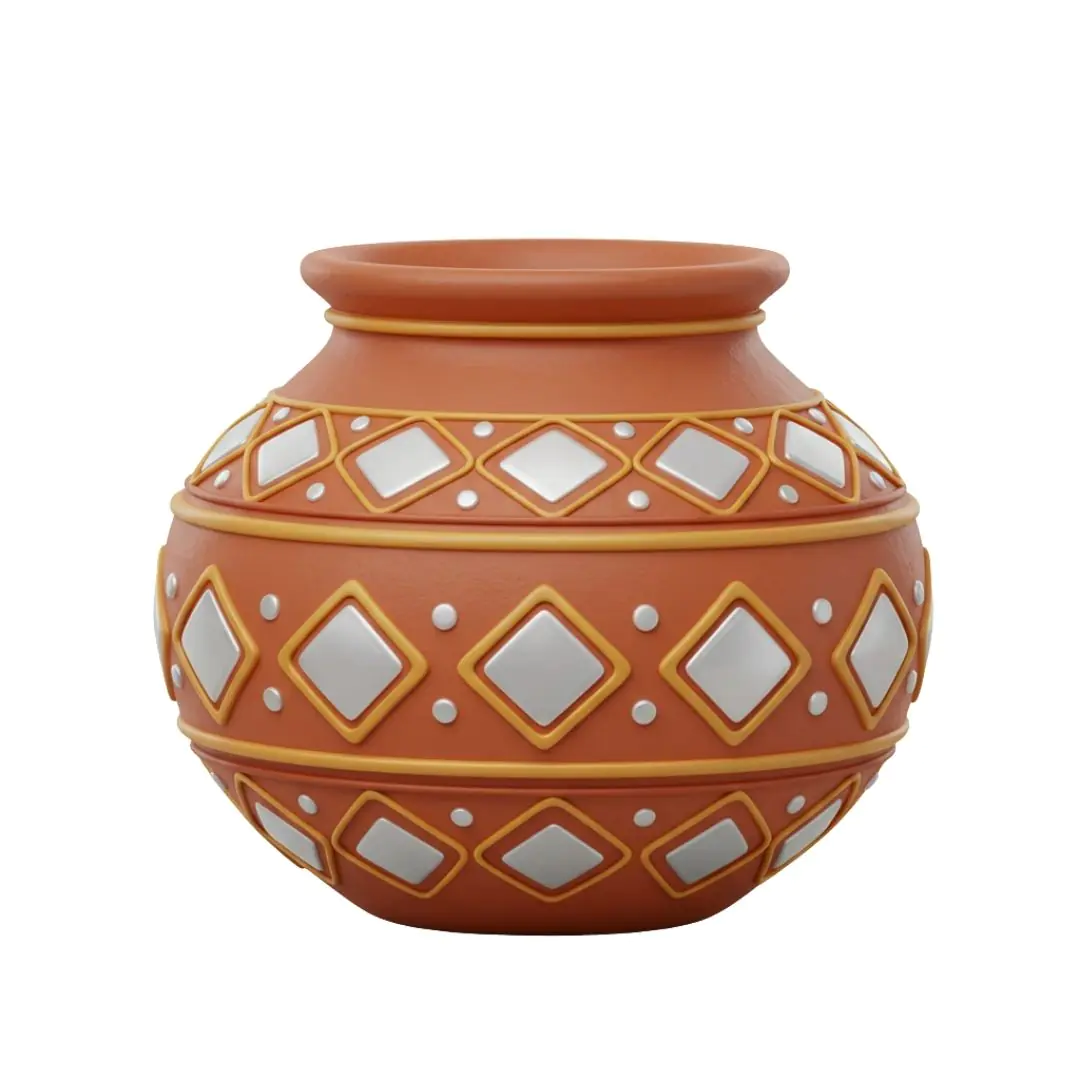 Terracotta pot with intricate diamond pattern decoration