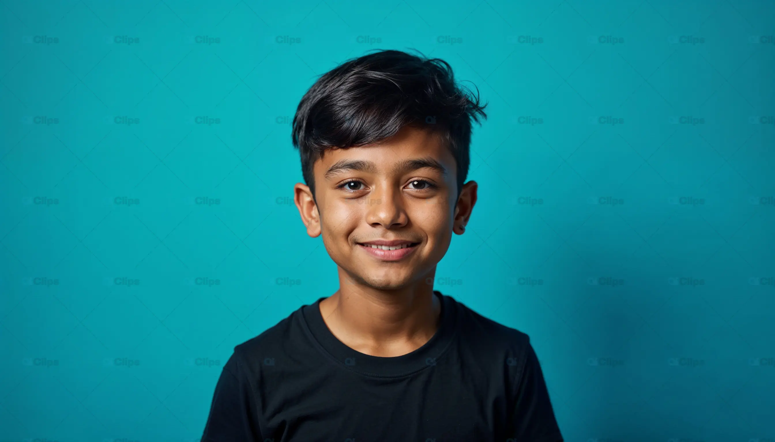 Smiling Boy Portrait on Blue Background
