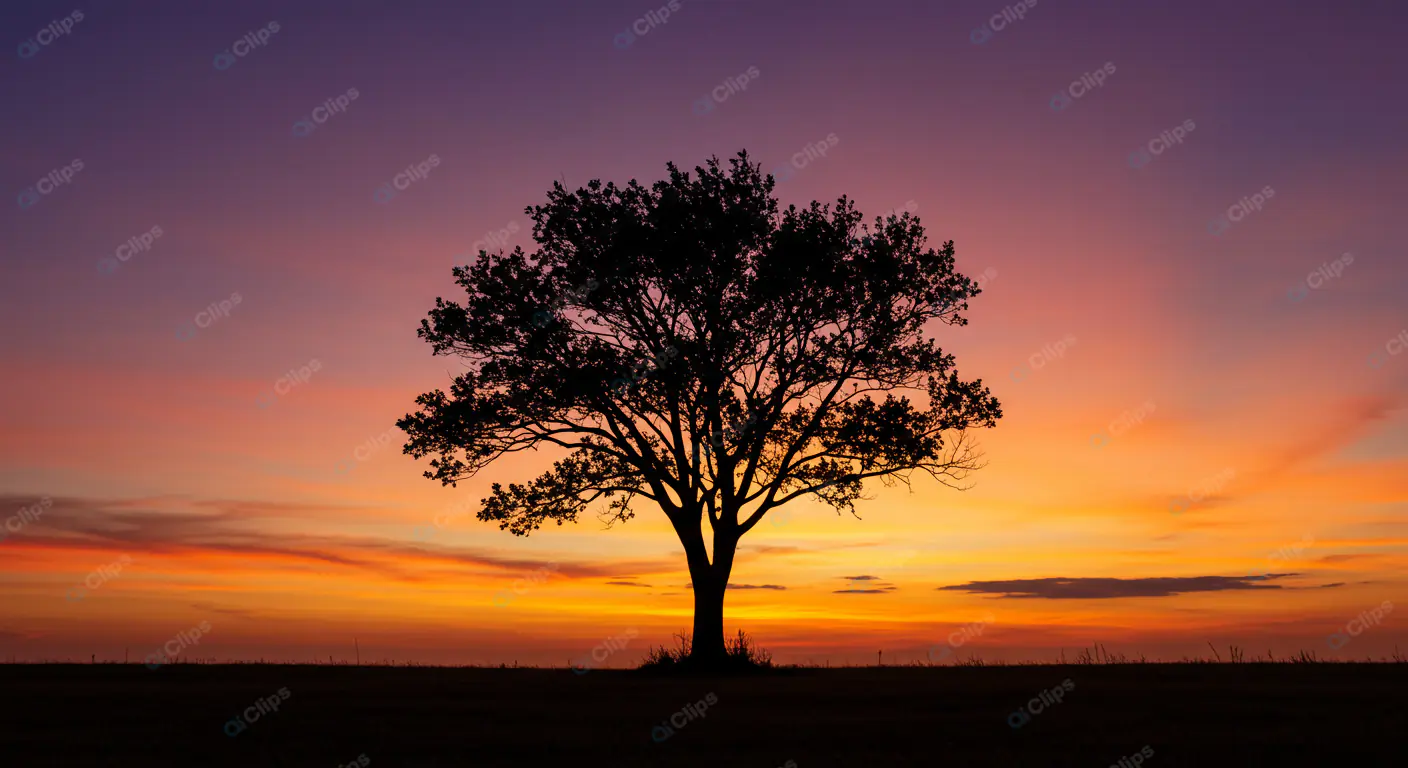 Solitary Tree Silhouette at Dusk