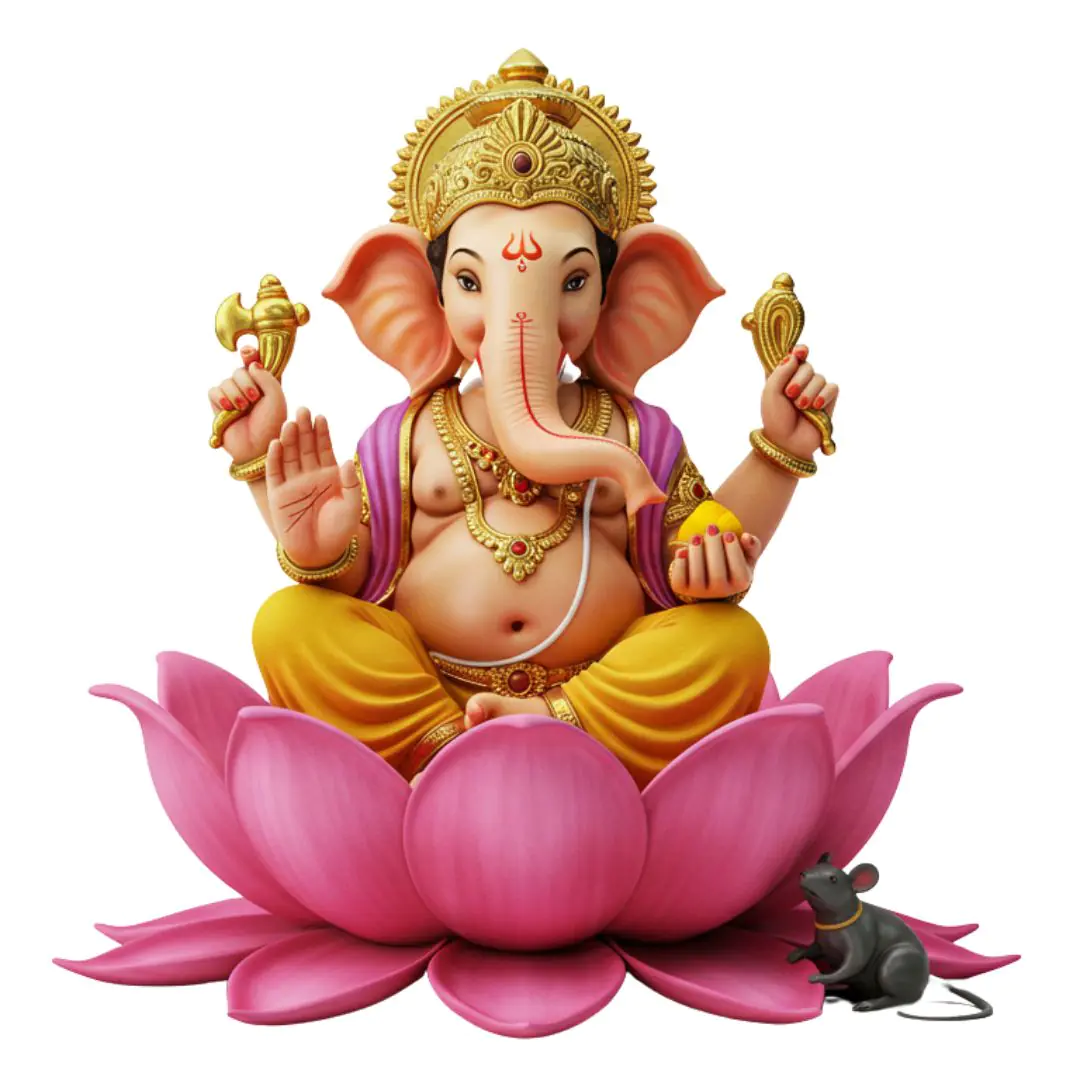 Ganesha Seated on Pink Lotus Flower PNG