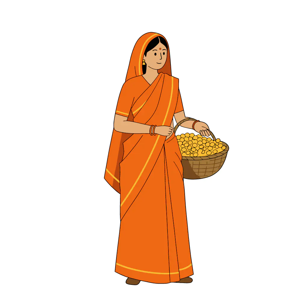 Traditional Indian Woman with Fruit Basket