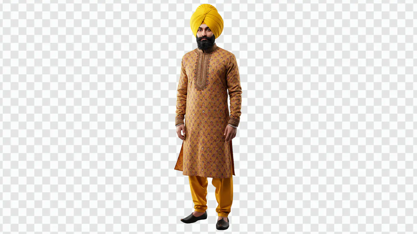 Sikh Man in Traditional Kurta and Turban PNG