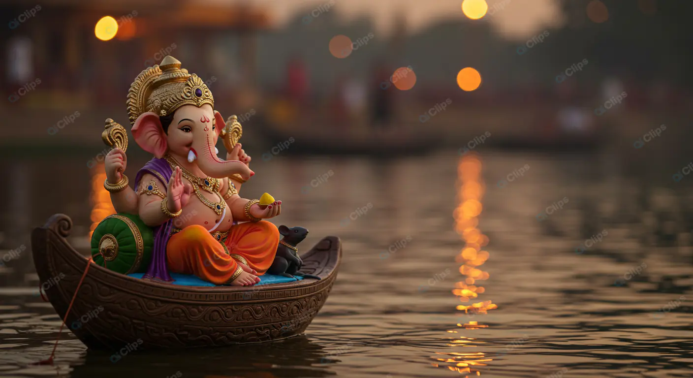 Ganesha Idol Afloat at Dusk
