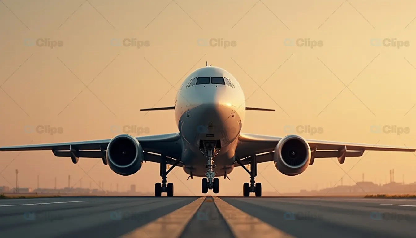 Commercial Airplane on Runway at Sunrise