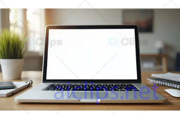 Blank Laptop Screen on Desk