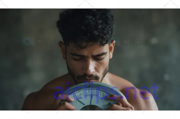 Man Contemplating with Weighing Scale