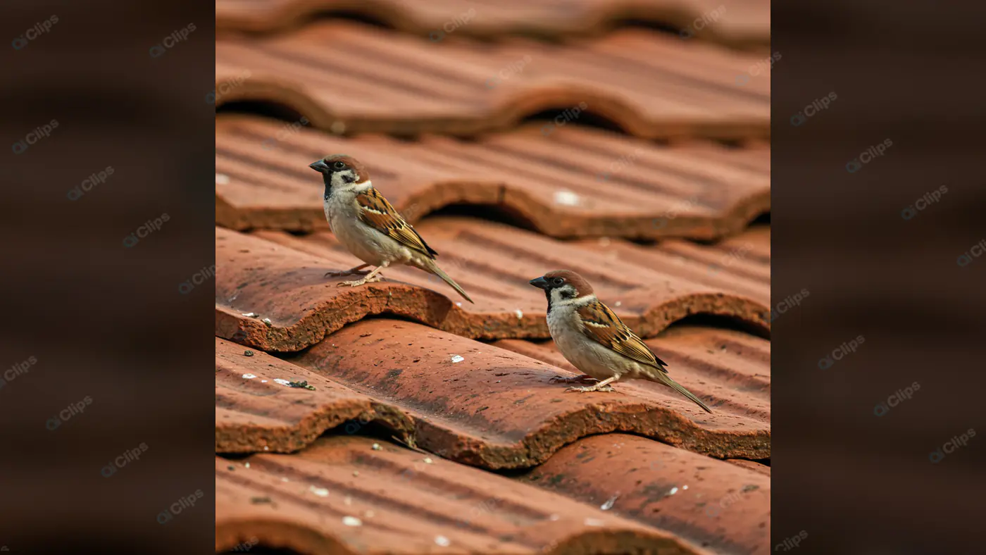 Sparrows on Terracotta Rooftop