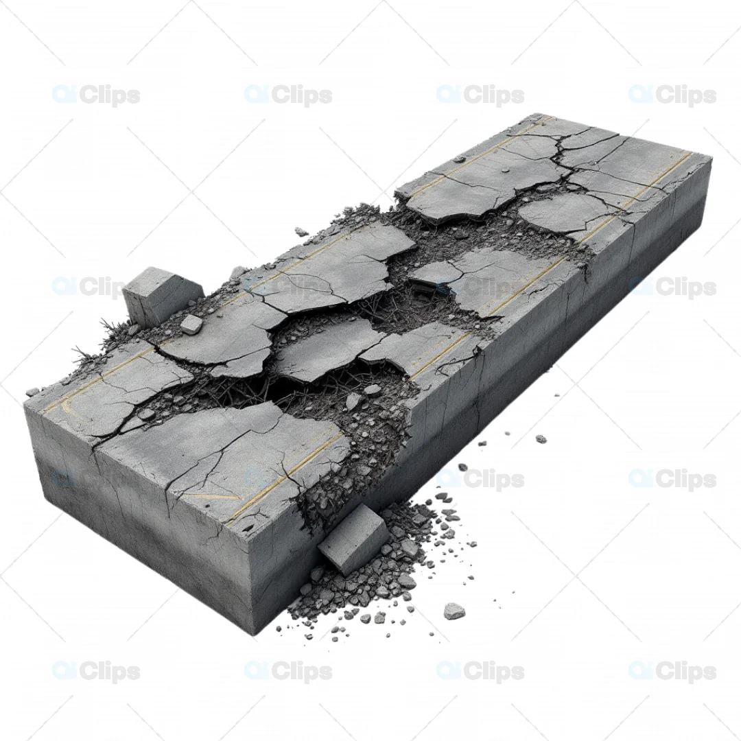 3D Broken Concrete Road Segment with Cracks and Debris