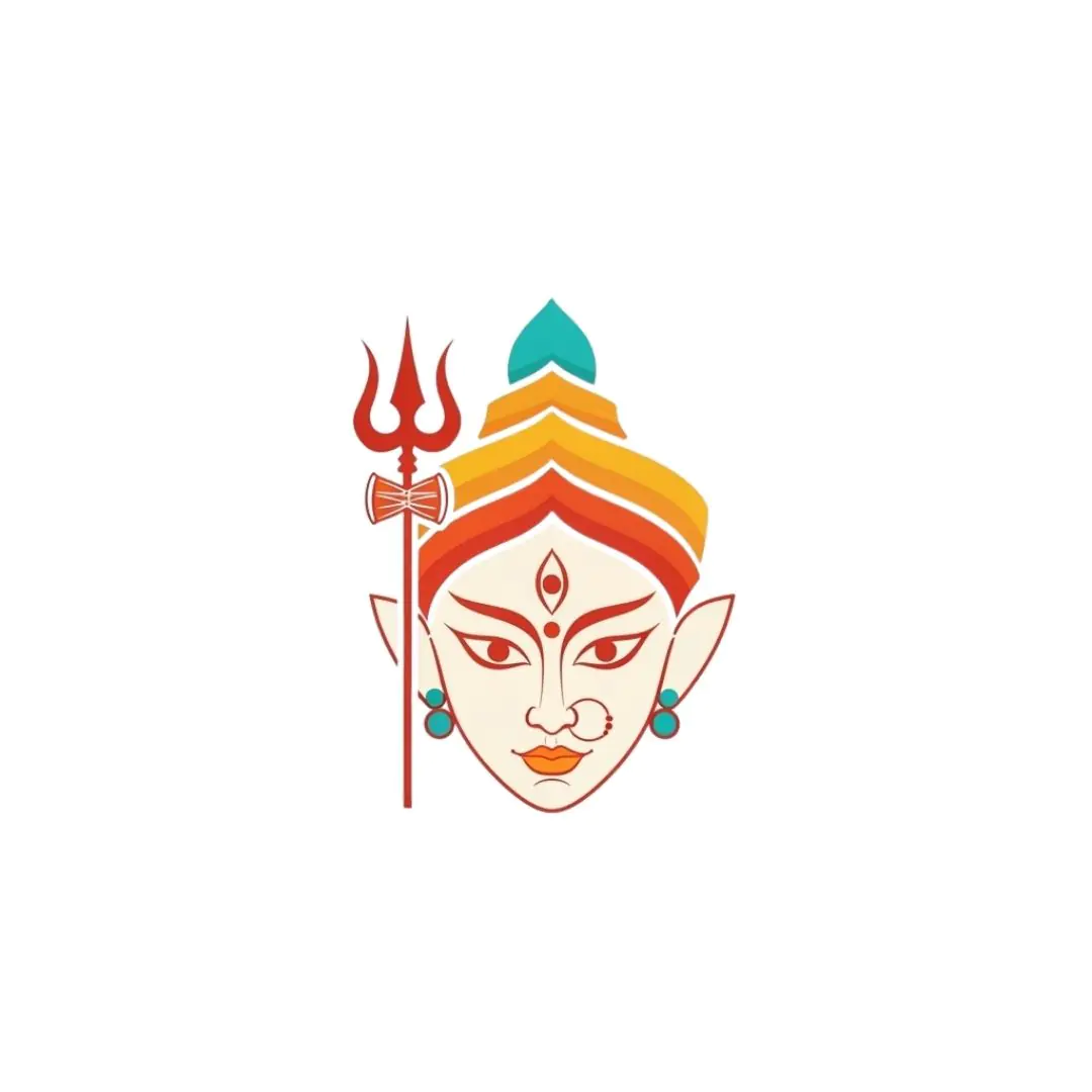 Stylized Goddess Durga Face with Trident PNG