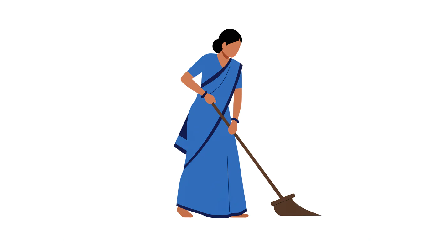 Enhanced Indian Woman Sweeping Vector