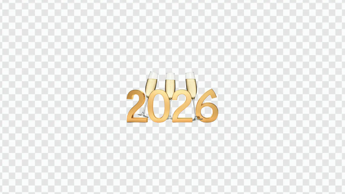 Celebratory 2026 Champagne Toast Golden Numbers PNG