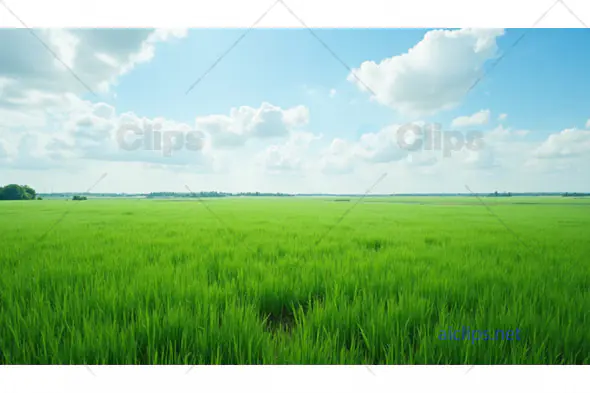 Green Field Under Blue Sky with White Clouds