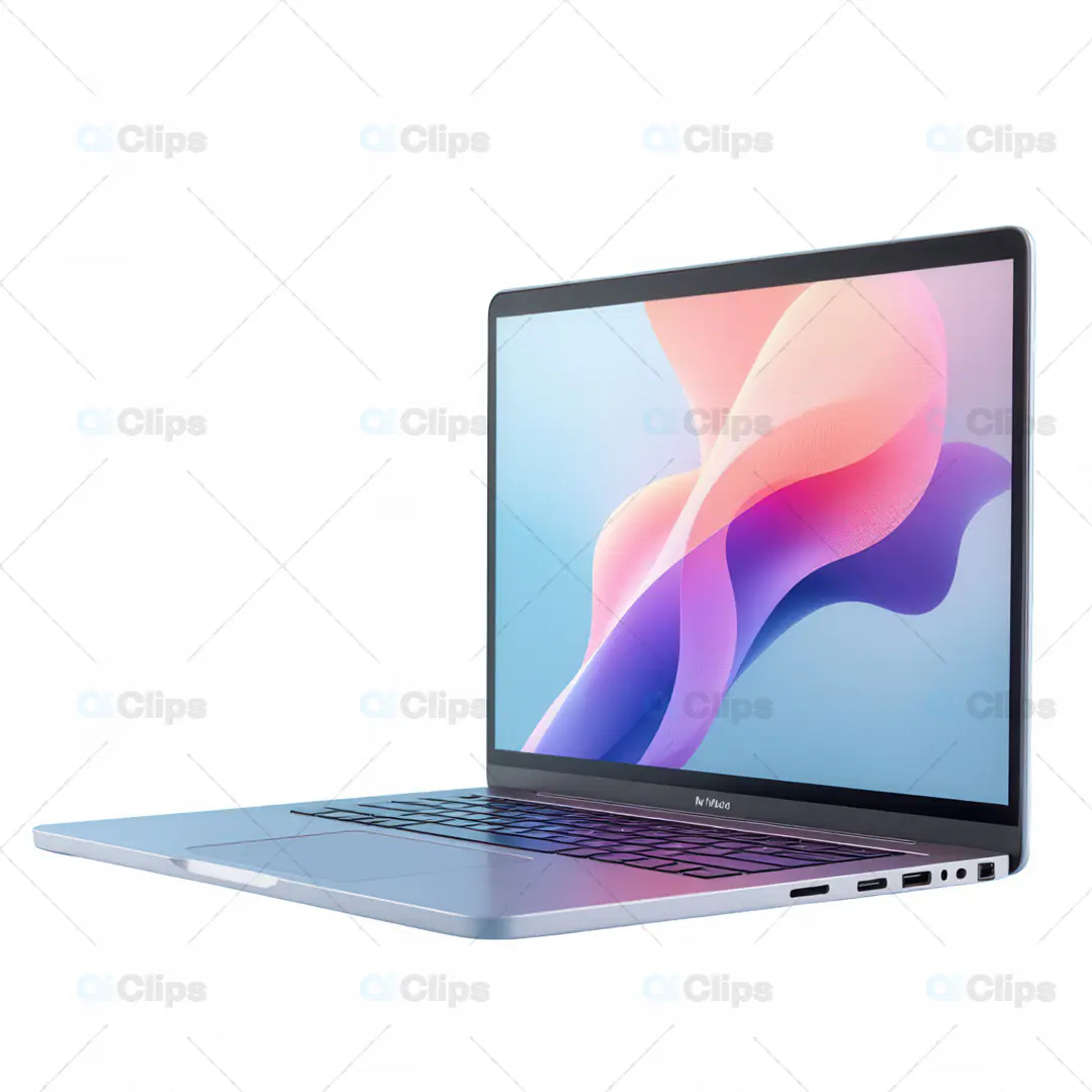 3D Model of a Modern Laptop with Pink and Blue Abstract Display