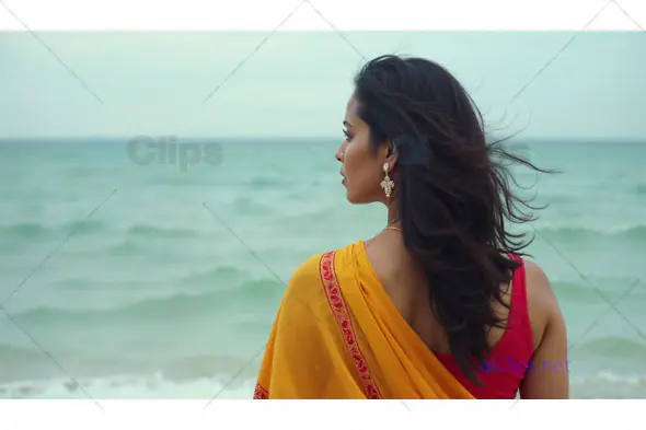 Woman in Traditional Attire by the Sea
