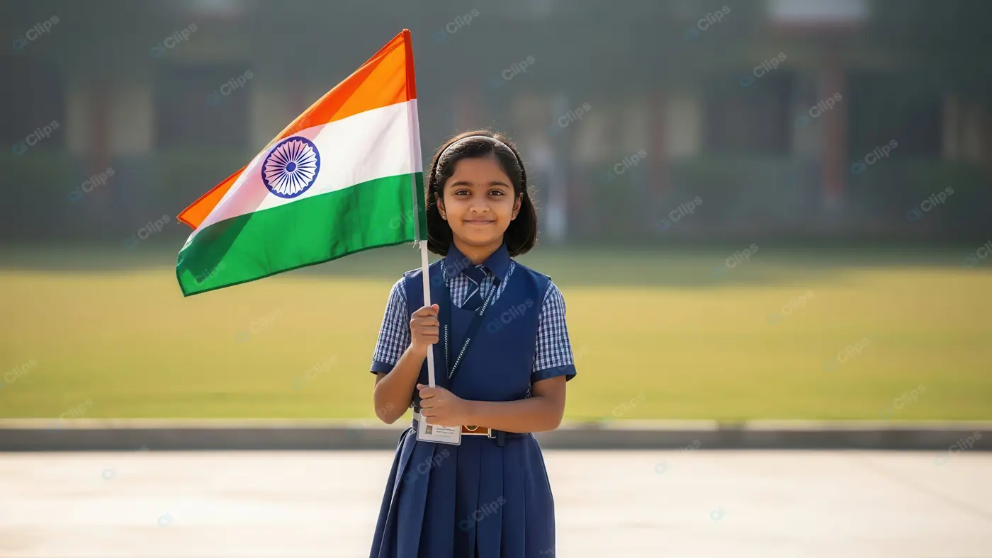 Young Indian Student Celebrating with National Flag
