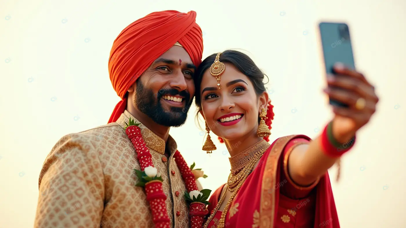 Sikh Couple's Wedding Selfie