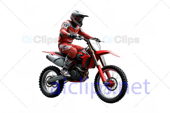 3D Motocross Rider on Red Dirt Bike in Action Pose