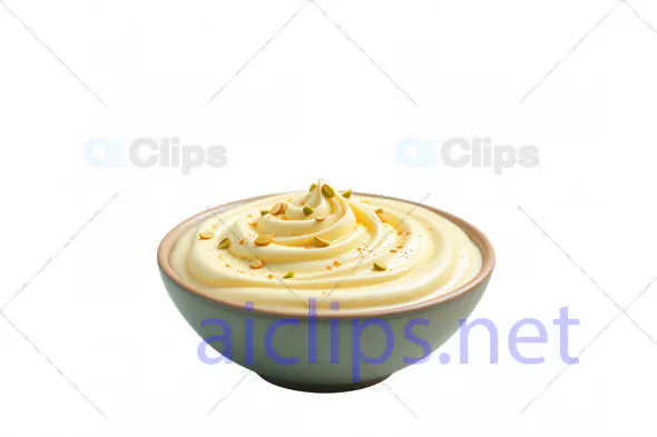 3D Creamy Swirl Dessert in Green Bowl with Seed Garnish