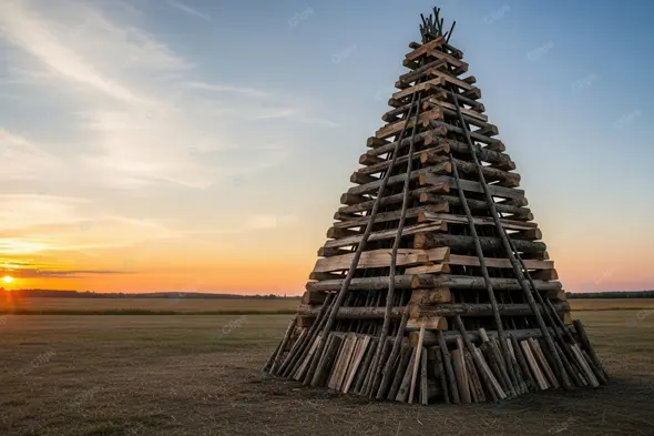 Majestic Bonfire Structure at Dusk