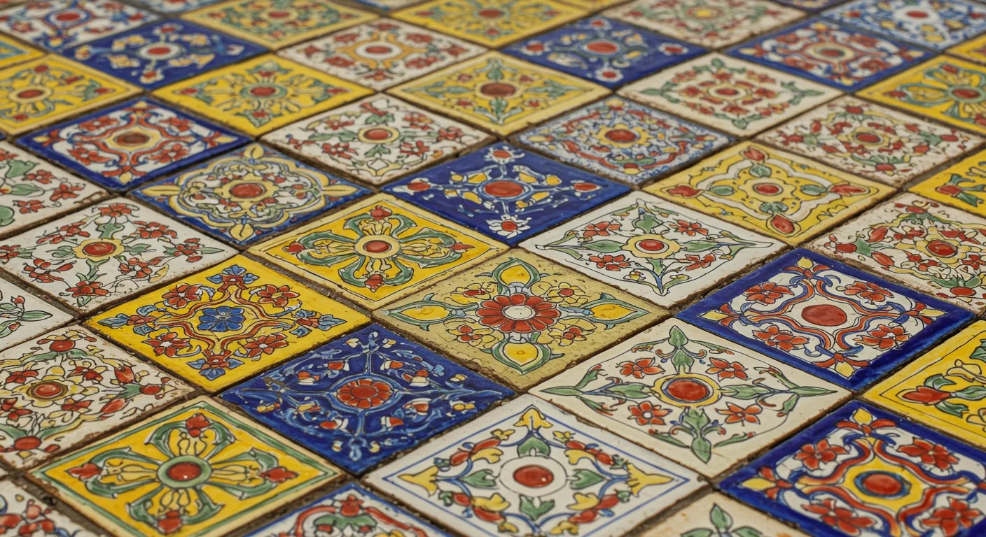 Vintage Ceramic Floor Tiles with Floral Motifs | Hand-Painted Mosaic Art