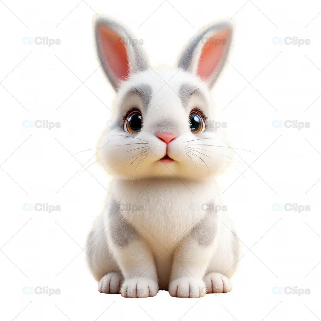 3D Adorable White and Gray Bunny Rabbit – Cute Realistic Animal Illustration