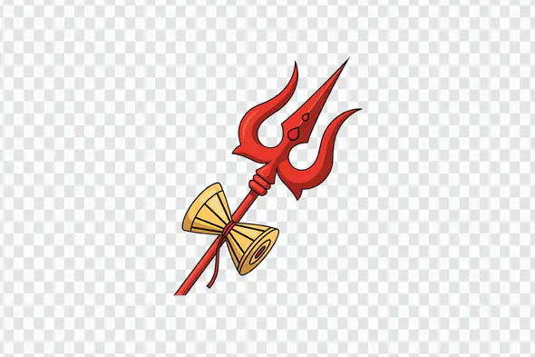 Red Trishul with Golden Damru Religious Symbol PNG