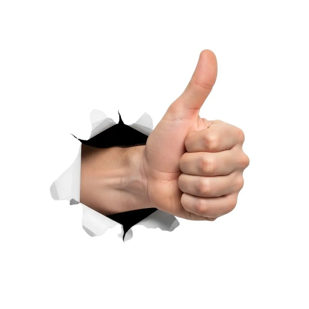 Thumbs Up Hand Bursting Through Paper Effect PNG